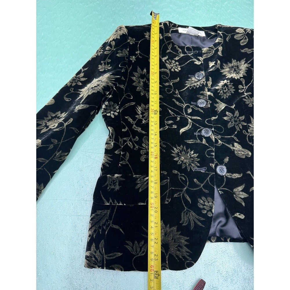 JONES NEW YORK Rayon Silk Velvet Blazer Black Floral Sz 6 Vintage 36 Chest Lined - Picture 7 of 7